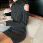 Mock-neck Mini Sheath Sweater Dress