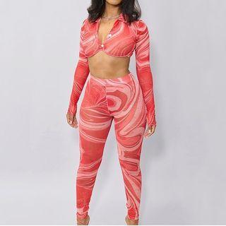 Set: Print Crop Top + Skinny Pants
