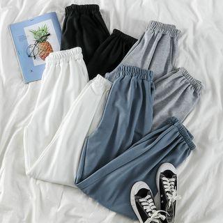Plain High-waist Loose-fit Jogger Pants