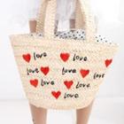 Heart Pattern Straw Tote Black - One Size