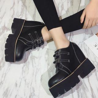Platform Hidden Wedge Buckled Shoes