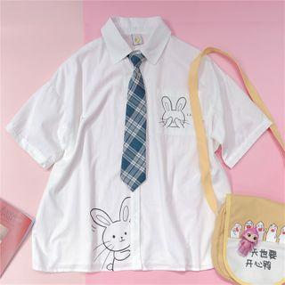 Rabbit Print Short-sleeve Shirt White - One Size