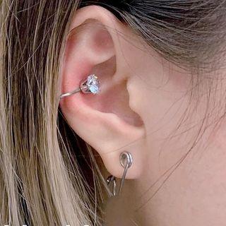 Stainless Steel Rhinestone Cuff Earring 1 Pc - Clip On Earring - One Size