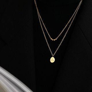 Lettering Pendant Layered Stainless Steel Necklace 1 Pc - Gold - One Size