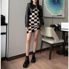 Checkerboard Cropped Camisole Top / Spaghetti Strap Mini Bodycon Dress
