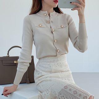 Stand-collar Wide-cuff Slim Cardigan