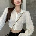 Bell-sleeve Open-back Ribbon Blouse Off-white - One Size
