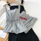 Plain Drawstring-waist Sleeveless Dress
