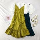 Set: Bell-sleeved T-shirt + Ruffled-trim Sleeveless Dress