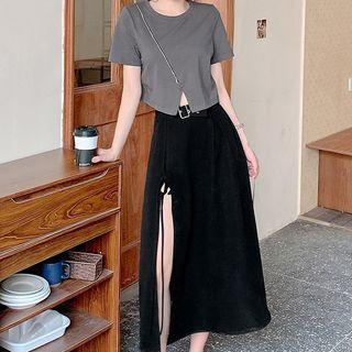 Set: Short-sleeve Cropped T-shirt + Midi Skirt
