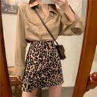 Long-sleeve Blouse / Irregular Leopard Skirt