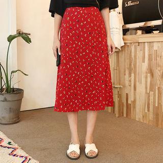 Floral Print Midi Skirt Red - One Size