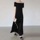 Cold Shoulder Short-sleeve Maxi Dress Black - One Size
