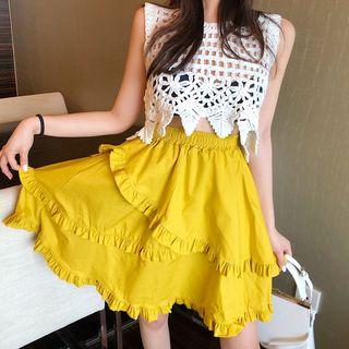 Perforated Tank Top / Tiered Mini Skirt