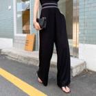 Piped Silky Wide-leg Pants Black - One Size