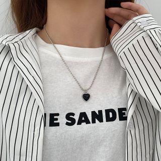 Heart Pendant Necklace Love Heart - Black - One Size