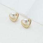 Faux Pearl Heart-shape Stud Earrings Love Heart - One Size