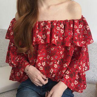 3/4-sleeve Off Shoulder Floral Print Top