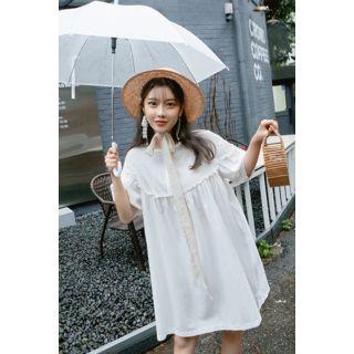 Round-neck Frilled-detail Linen Dress