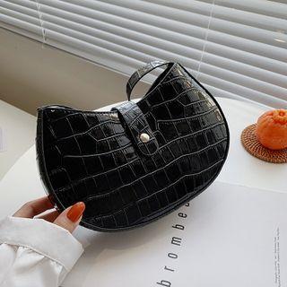 Croc Grain Faux Leather Saddle Bag