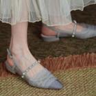 Low-heel Embellished Mesh Sandals