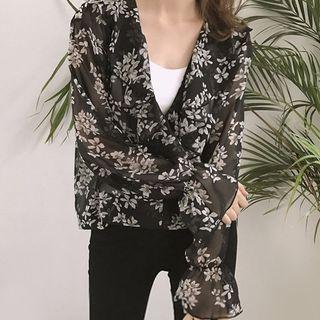 Floral Print Long-sleeve Ruffle Chiffon Top