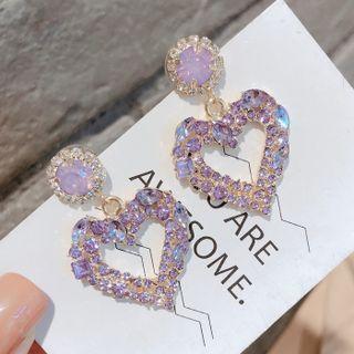 Rhinestone Heart Drop Earring 1 Pair - Purple - One Size