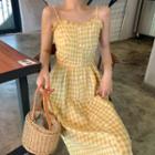 Checked Spaghetti Strap Midi A-line Dress Checked - Yellow - One Size