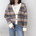 Ethnic Pattern Knit Cardigan Brown - One Size