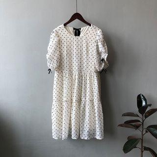 Puff-sleeve Dotted Smock Dress