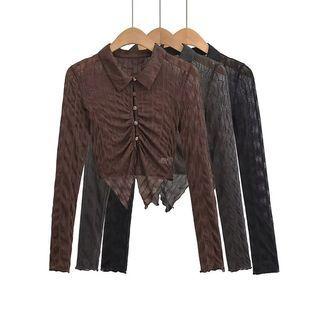 Asymmetrical Mesh Crop Shirt