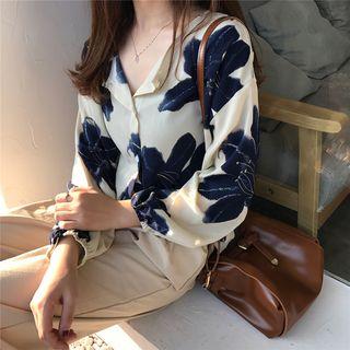 Print Round-neck Long-sleeve Blouse