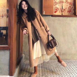 Fleece Button Long Coat As Shown In Figure - One Size