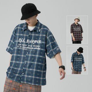 Short-sleeve Plaid Printed Shirt