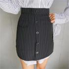 Button-front Stripe Mini Skirt