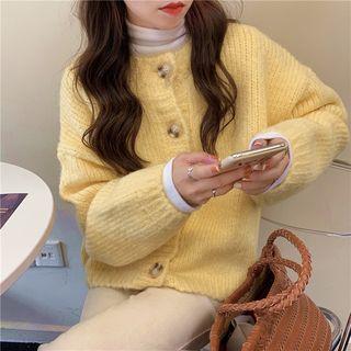 Mock-turtleneck Long-sleeve Top / Balloon-sleeve Cardigan