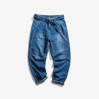 Wide-leg Belt-waist Jeans
