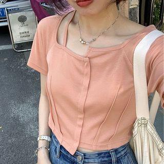 Short-sleeve Square-neck Asymmetrical T-shirt