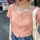 Short-sleeve Square-neck Asymmetrical T-shirt