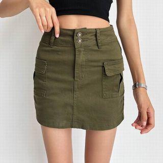 Denim Cargo Pencil Skirt