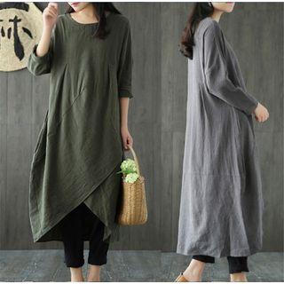 Long-sleeve Loose-fit Layered Plain Dress