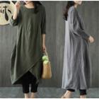Long-sleeve Loose-fit Layered Plain Dress