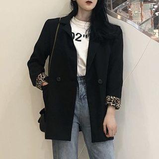 Leopard Print Detail Blazer Black - One Size