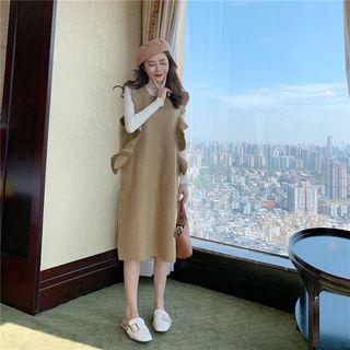 Turtleneck Long-sleeve Sweater / Sleeveless Woolen Dress