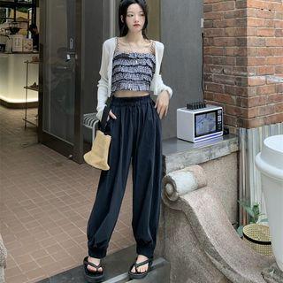 Dotted Cropped Camisole Top / Cardigan / Harem Pants