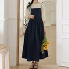 Puff-sleeve Blouse / Spaghetti Strap A-line Midi Dress