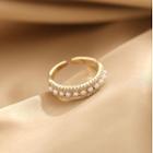Faux Pearl Alloy Open Ring Silver Rhinestone & Faux Pearl - Gold - One Size