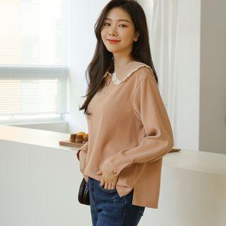 Sailor-collar Lace-trim Napped Blouse