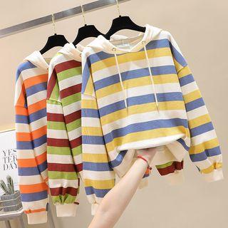 Long-sleeve Striped Hooded Cropped Top