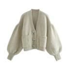 Rhinestone Bow Accent Cardigan / Cropped Knit Top